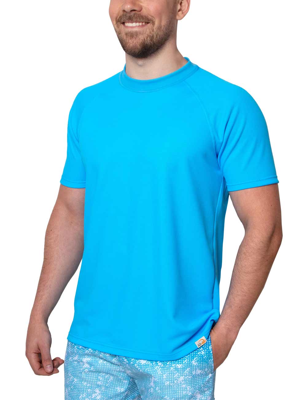 UV T-Shirt für Herren Outdoor Rundhals türkis angezogen
