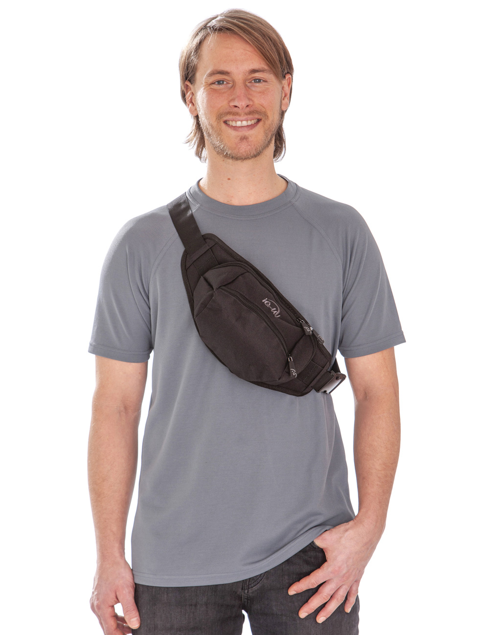 Hüfttasche mit Reißverschluss schwarz als crossbody bag