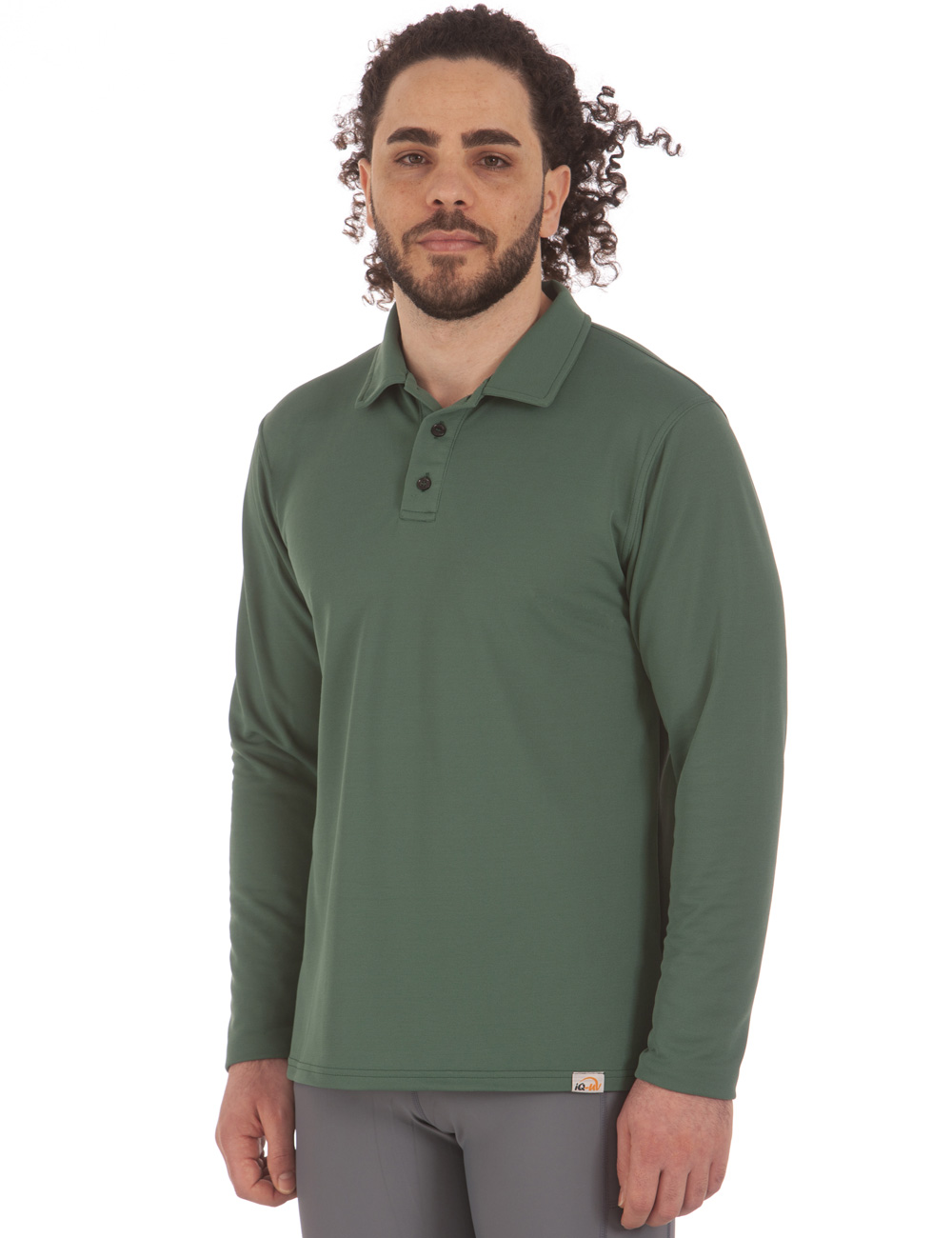 UV Schutz Polo Shirt langarm recycelt Herren grün angezogen