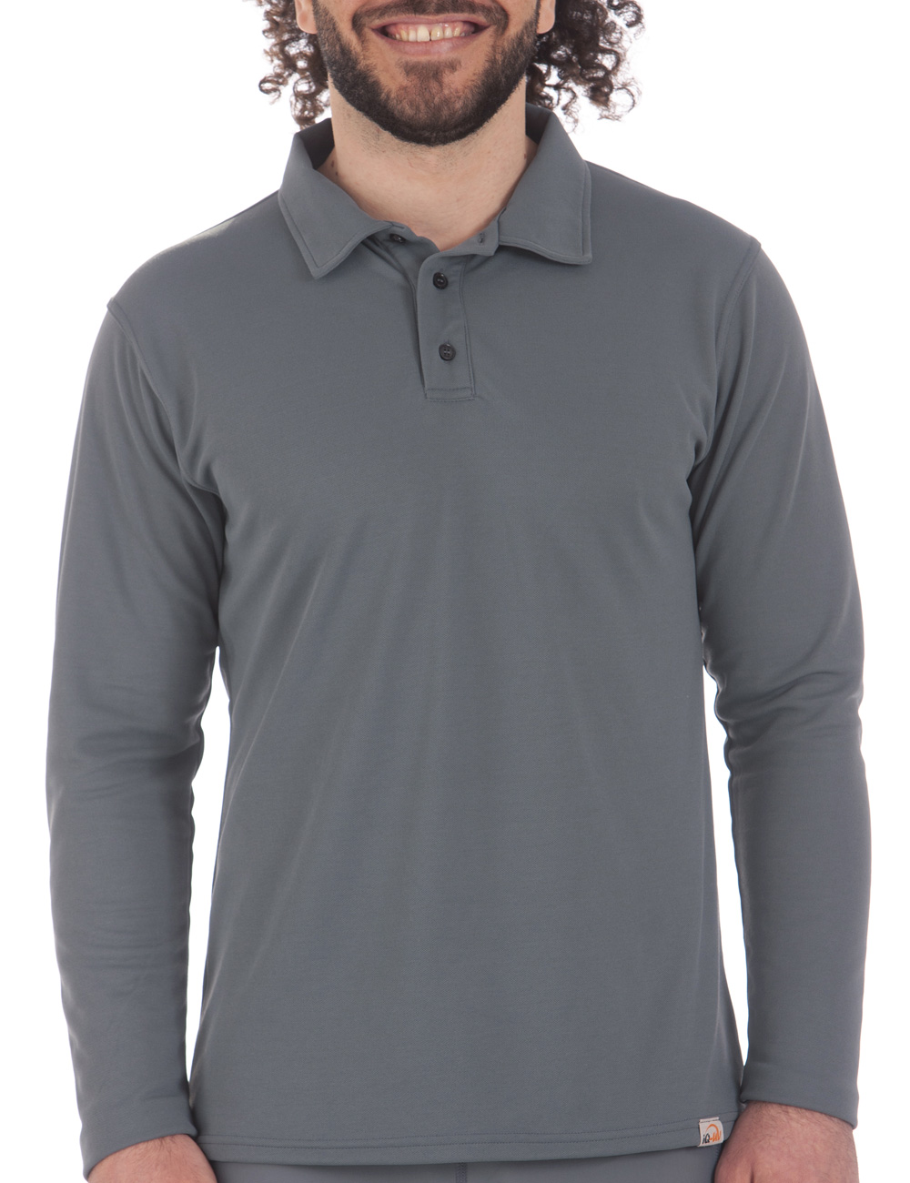 UV Schutz Polo Shirt langarm recycelt Herren grau front
