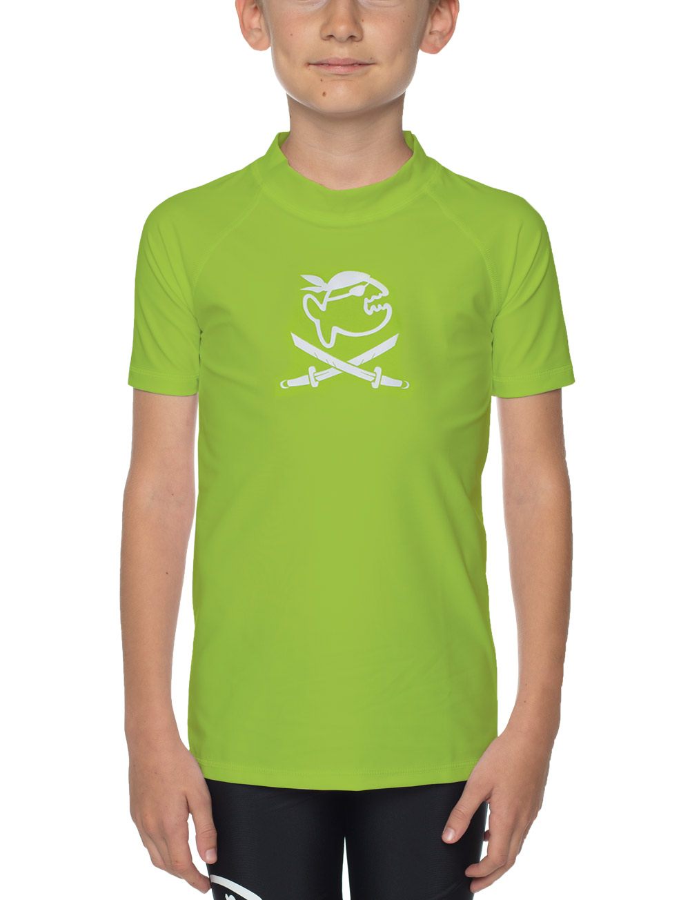 Shirt für Kinder Econyl aus recyceltem Material neon grün Piraten